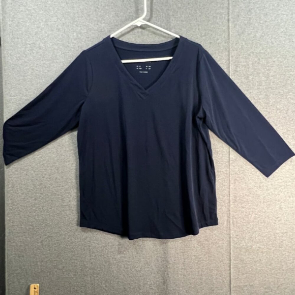 Susan Graver Modern Essentials Petite Liquid Knit Tunic Navy, Petite Large